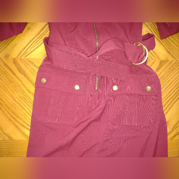 Sharagano Burgundy button zipper tie dress - Picture 4 of 8